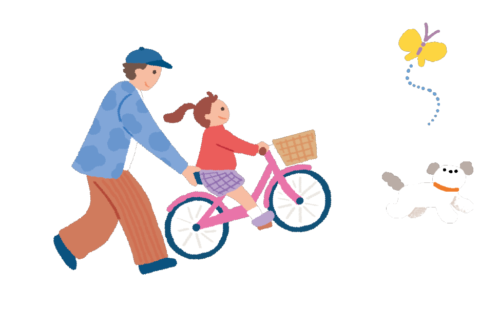 自転車に乗る親子のイラスト